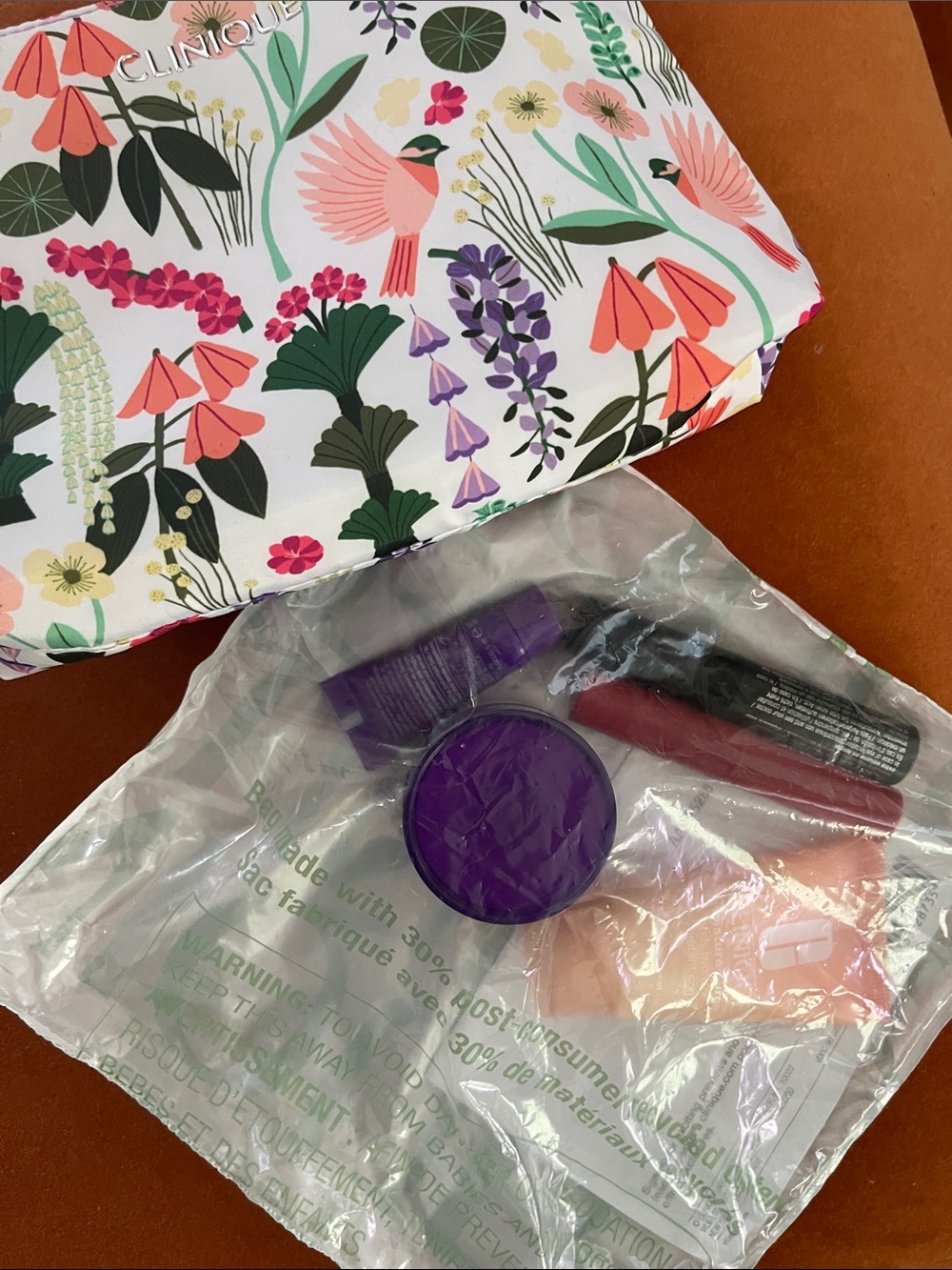 Clinique Floral Makeup Bag with 5 samples